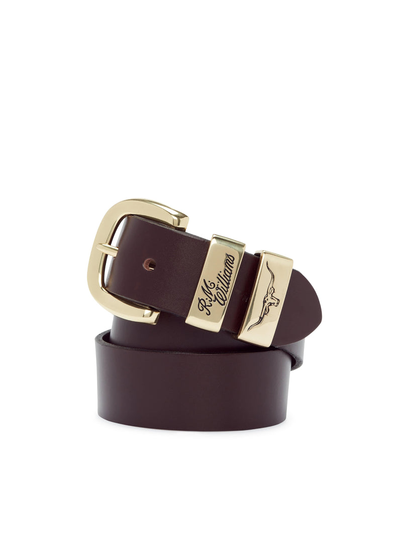 Load image into Gallery viewer, RM Williams 1 1/2" 3 Piece Solid Hide Belt (Gold)