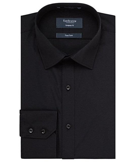 Van Heusen Mens European Tailored Fit Shirt, Poplin Solid Black