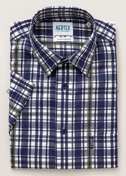 Aertex Mens Large Check Somerset Shirt - Khaki/Navy