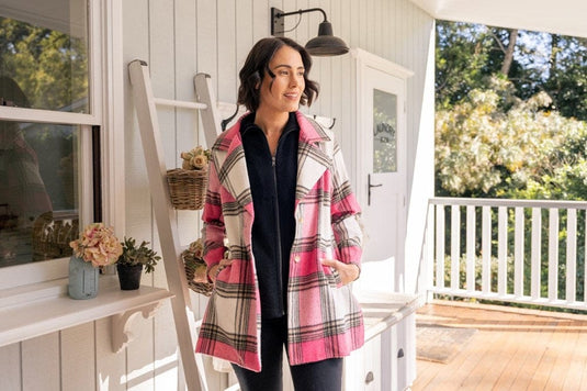 See Saw Womens Brushed Wool Check 2 Button Coat
