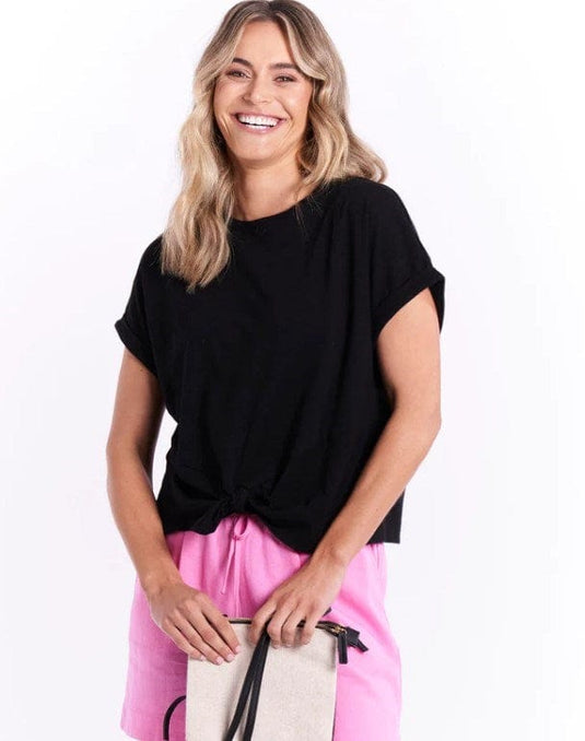 Betty Basics Womens London Crew Neck Knot Detail Cotton Tee