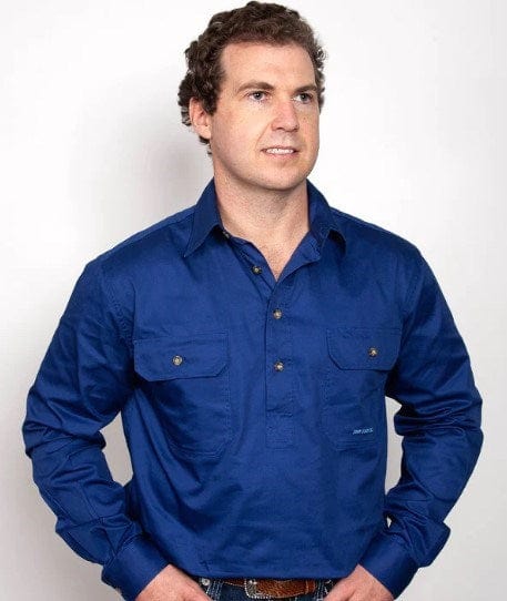 Just Country Mens Cameron 1/2 Button-Cobalt