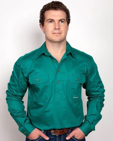 Just Country Mens Cameron 1/2 Button-Dark Green