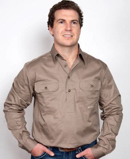 Just Country Mens Cameron 1/2 Button-Brown