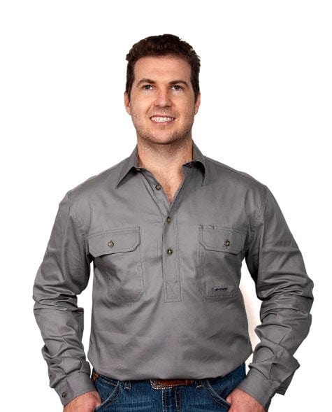 Just Country Mens Cameron 1/2 Button-Steel Grey