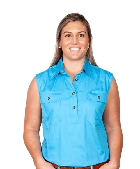 Just Country Womens Kerry 1/2 Button Sleeveless-Sky