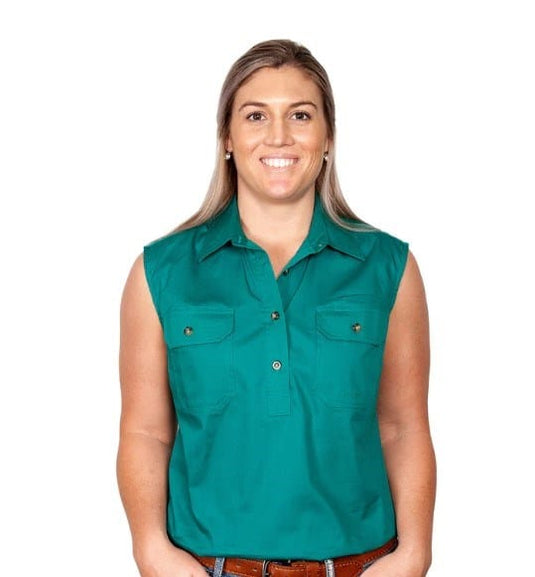 Just Country Womens Kerry 1/2 Button Sleeveless-Dark Green