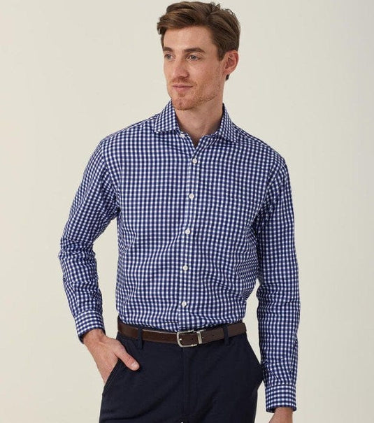 NNT Mens Dobby Check 100% Cotton Long Sleeve Shirt