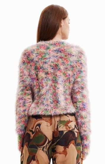 Desigual Womens Multicoloured Fur-Effect Jumper