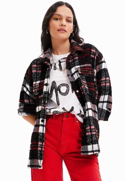 Desigual Womens Plaid Straight Jacket