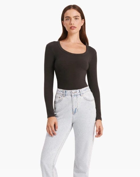 Nude Lucy Womens Organic Rib Long Sleeve Scoop Tee