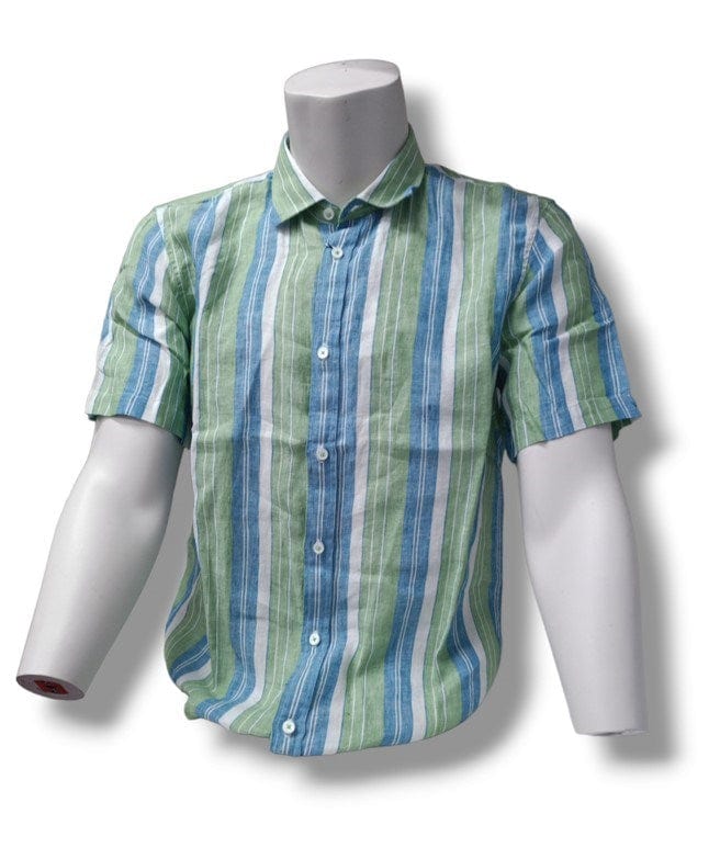 Load image into Gallery viewer, James Harper Short Sleeve Shirt Green Beach Stripe

