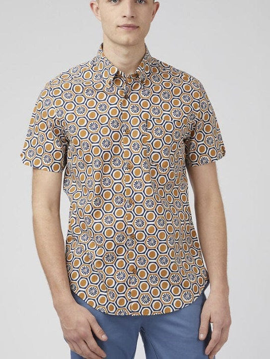 Ben Sherman Mens Block Geo Print Short Sleeve Shirt