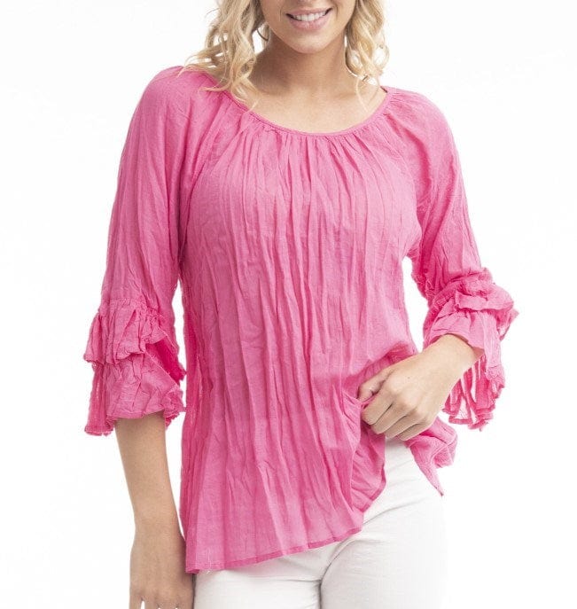 Load image into Gallery viewer, Orientique Womens Essentials Top Cotton Frill Sleeve Gauze
