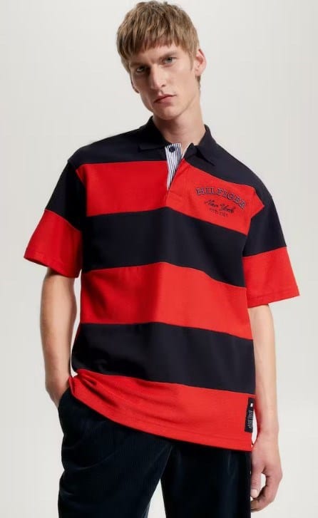 Tommy Hilfiger Mens Prep Stripe Logo Archive Fit Polo