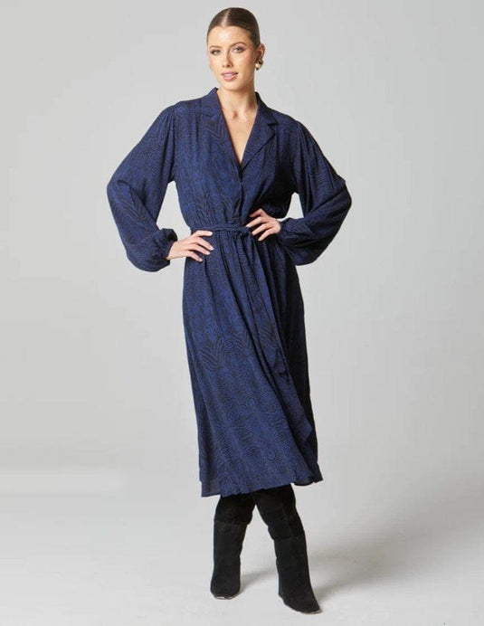 Fate & Becker Walking Flames Faux Wrap Midi Dress