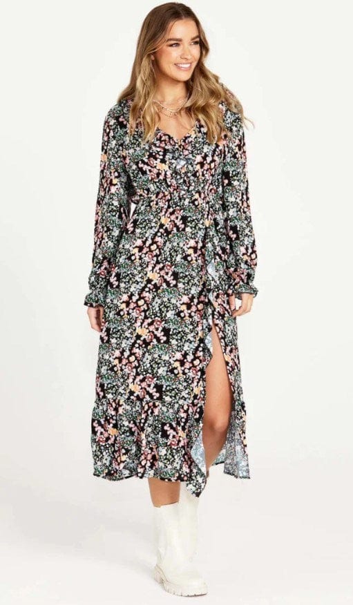 Sass Womens June Long Sleeve Midi Dress