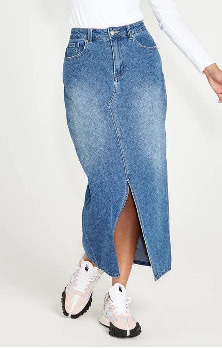 Sass Womens Emerald Denim Maxi Skirt