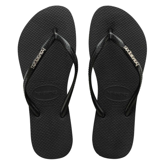 Havaianas Slim Silver Metal Logo Thongs