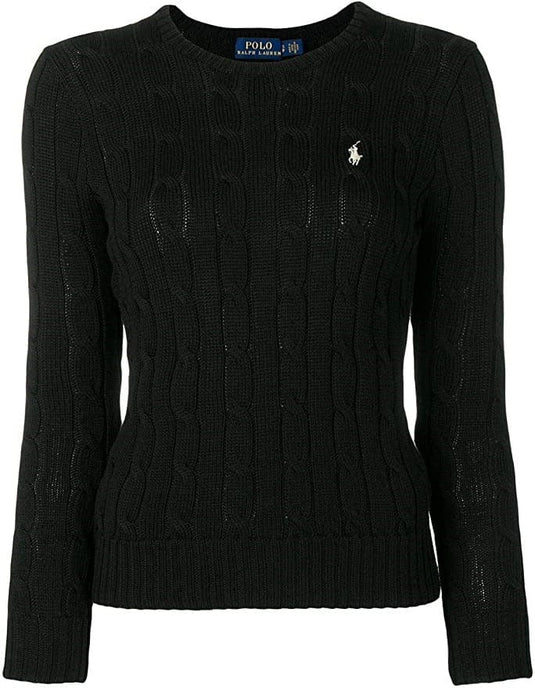 Ralph Lauren Womens Cable-Knit Cotton Crewneck Jumper - Black