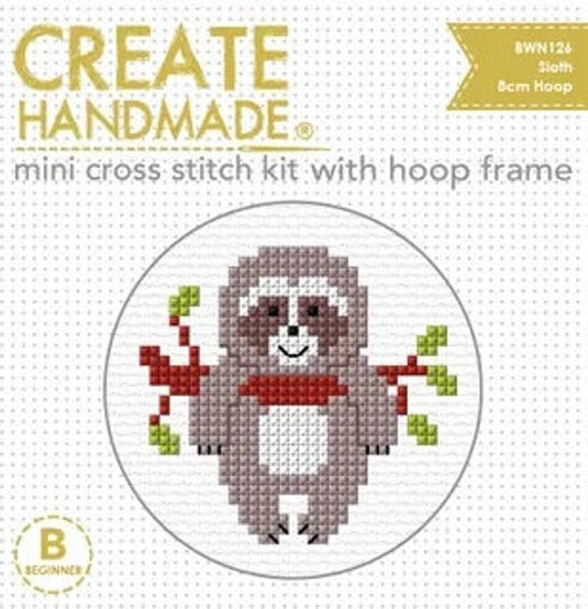 Create Handmade Mini Cross Stitch Kit with Hoop Frame - Sloth