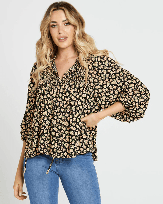 SASS Womens Tegan Boho Balloon Sleeve Top