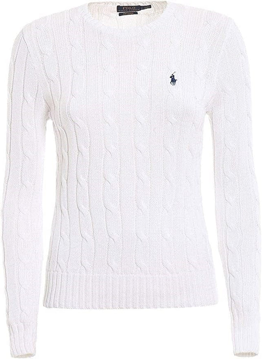 Ralph Lauren Womens Cable-Knit Cotton Crewneck Jumper - White