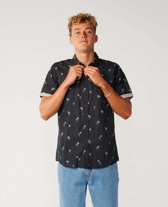Rip Curl Mens Paradise Palms Short Sleeve Shirt - Washed Black