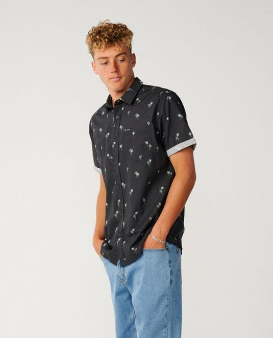 Rip Curl Mens Paradise Palms Short Sleeve Shirt - Washed Black