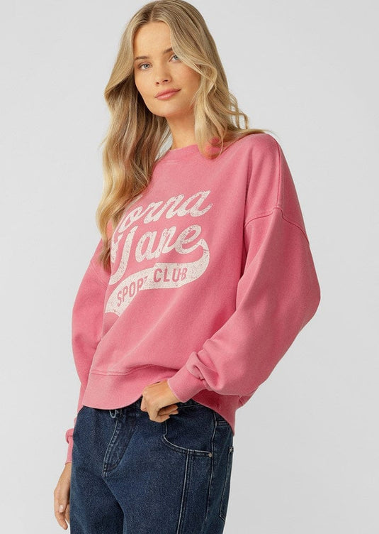 Lorna Jane Womens Sports Club Washed Sweat - Washed Dark Prink Grapefruit