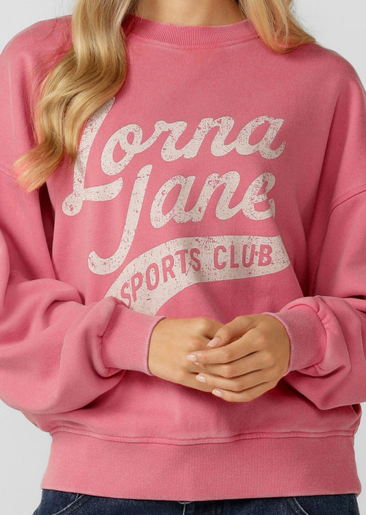 Lorna Jane Womens Sports Club Washed Sweat - Washed Dark Prink Grapefruit