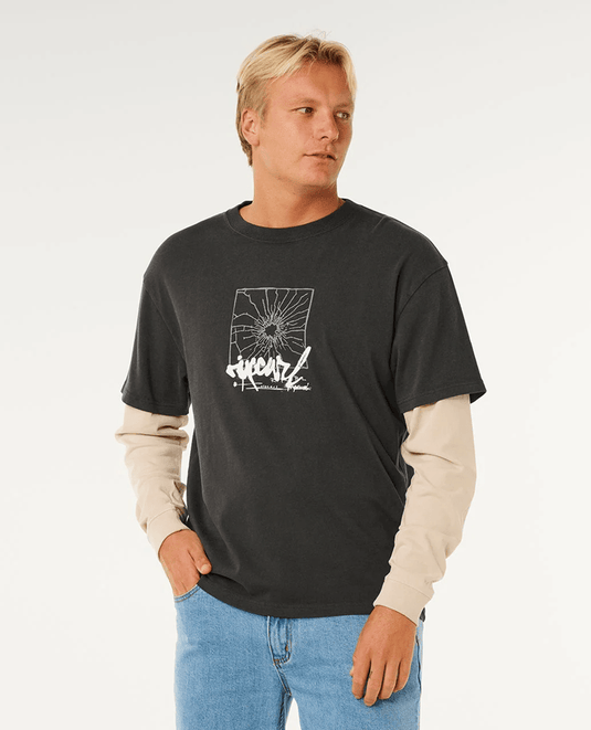 Rip Curl Mens Inner Visions Smashed Long Sleeve Loose Tee - Washed Black