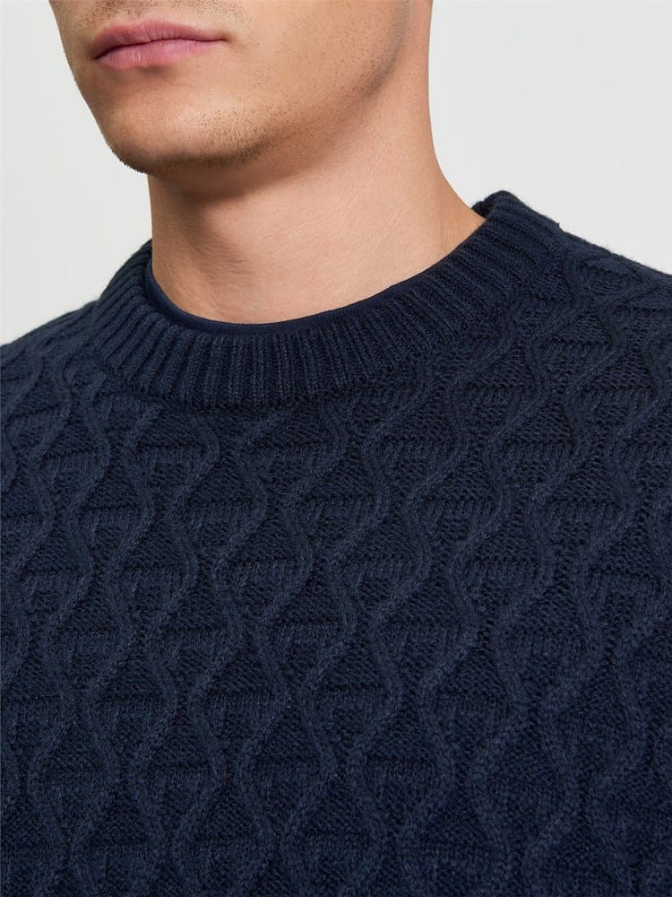 Load image into Gallery viewer, Ben Sherman Mens Cable Texture Crew - Dark Navy
