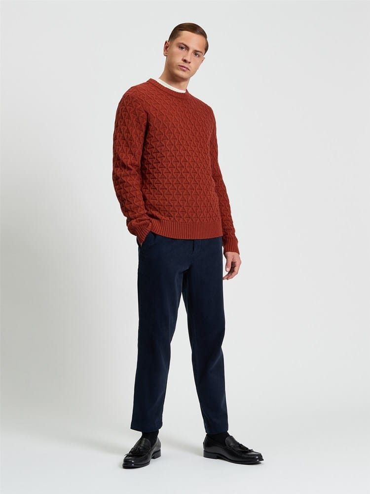 Load image into Gallery viewer, Ben Sherman Mens Cable Texture Crew - Burnt Orange
