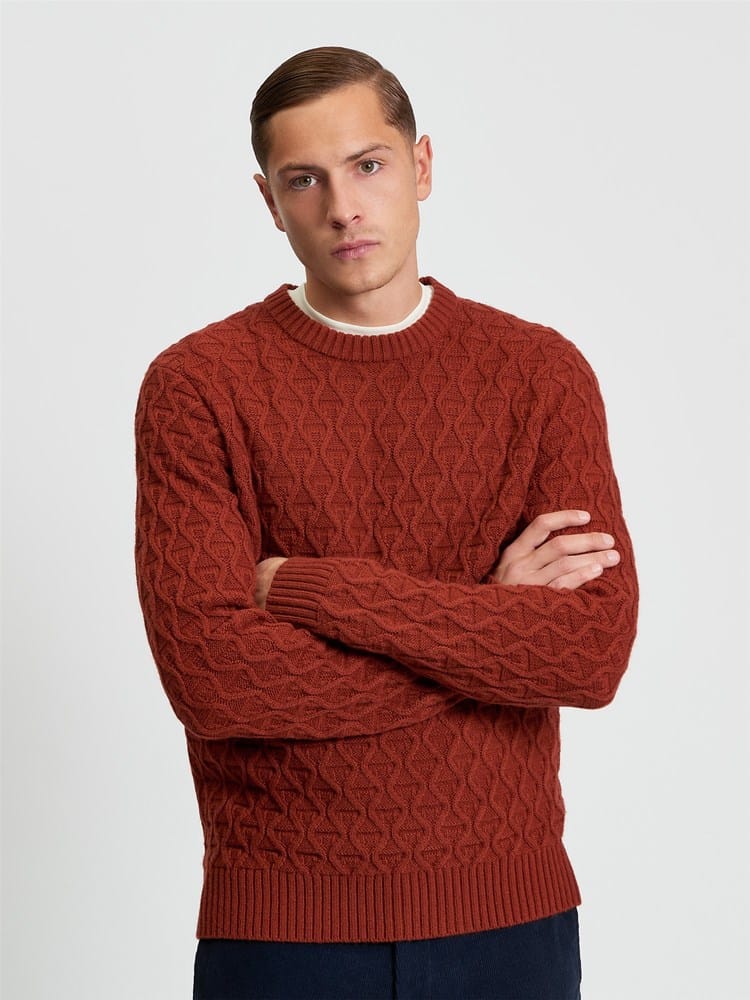 Load image into Gallery viewer, Ben Sherman Mens Cable Texture Crew - Burnt Orange

