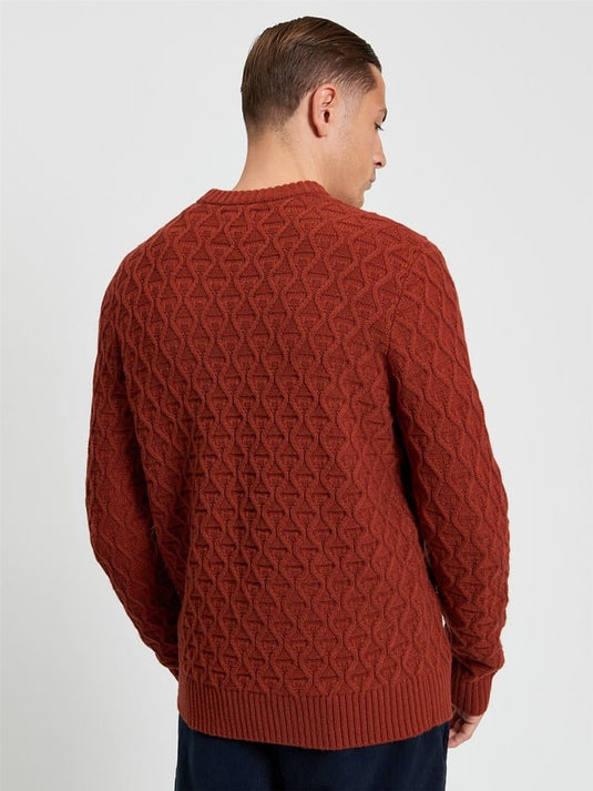 Ben Sherman Mens Cable Texture Crew - Burnt Orange