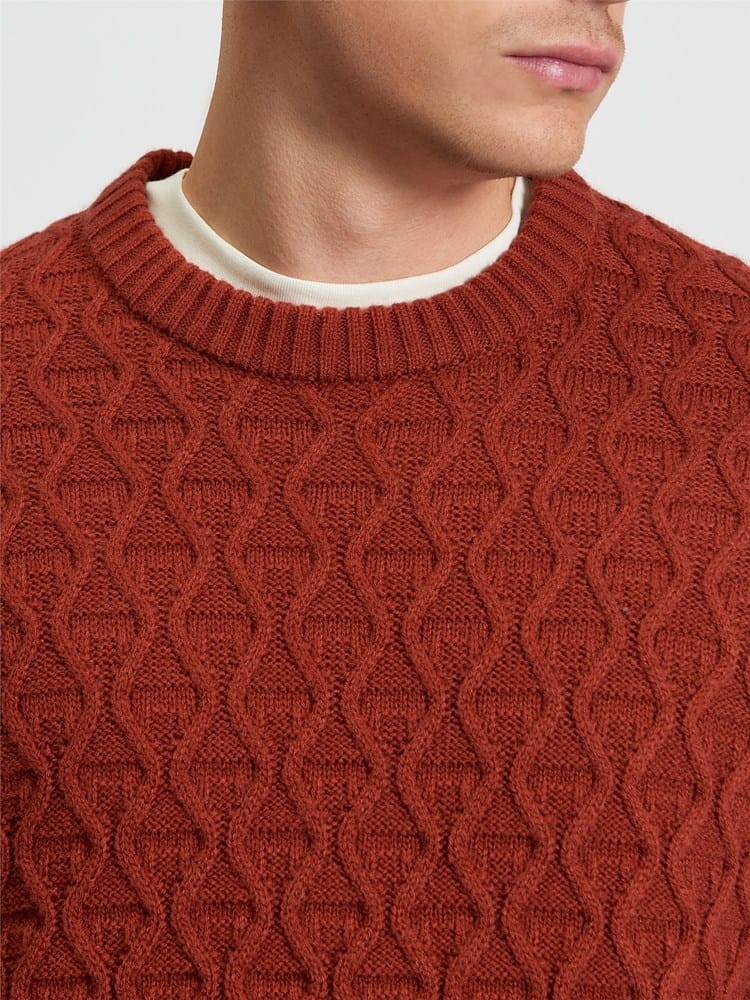 Load image into Gallery viewer, Ben Sherman Mens Cable Texture Crew - Burnt Orange
