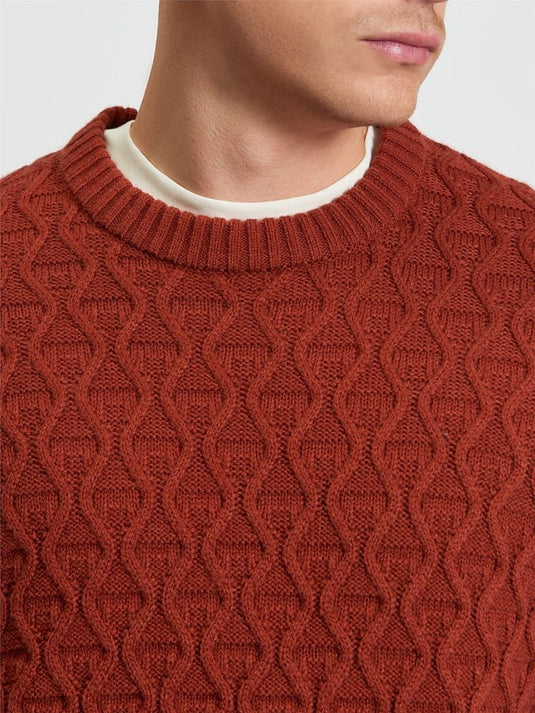 Ben Sherman Mens Cable Texture Crew - Burnt Orange