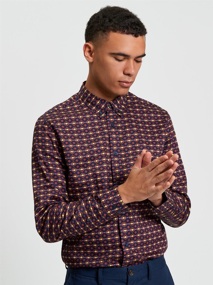 Load image into Gallery viewer, Ben Sherman Craft Geo Print Long Sleeve Shirt
