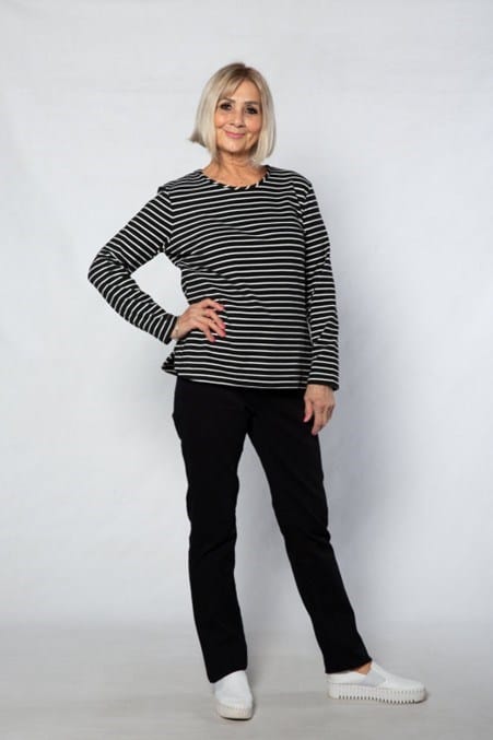 Equinox Womens Long Sleeve Stretch Jersey Stripe Top - Black/White