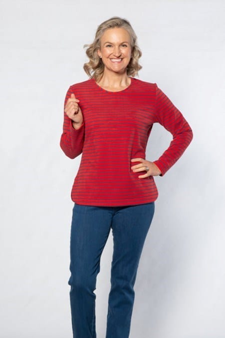 Equinox Womens Long Sleeve Stretch Jersey Stripe Top - Red