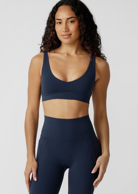 Lorna Jane Womens Sweet Scallop Edge Ankle Biter Leggings - Platinum Navy