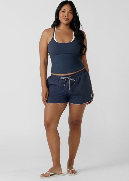 Lorna Jane Womens Layered Look Rib Bra Tank Combo - Platinum Navy