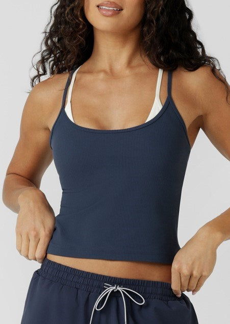 Lorna Jane Womens Layered Look Rib Bra Tank Combo - Platinum Navy
