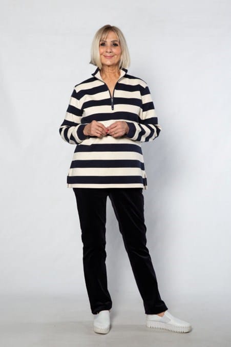 Equinox Womens Block Stripe Rugby w/ 1/2 Zip - Navy/Ivory