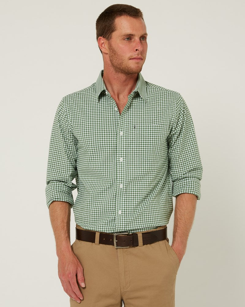 Load image into Gallery viewer, Pilbara Mens Long Sleeve Gingham Shirt - Green/White

