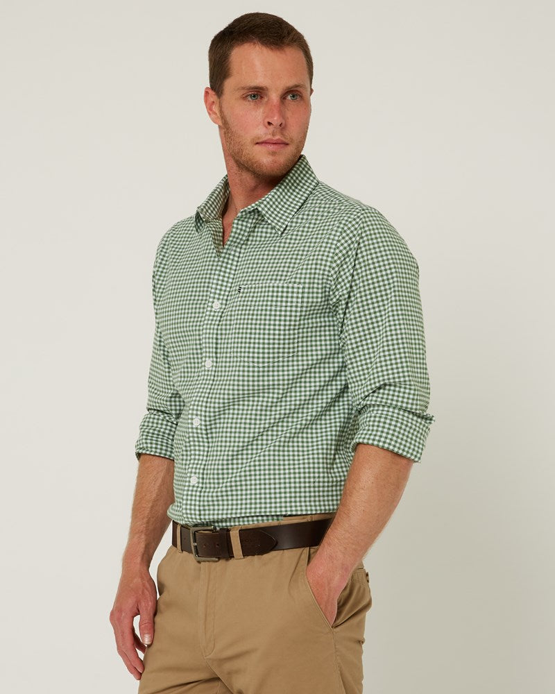 Load image into Gallery viewer, Pilbara Mens Long Sleeve Gingham Shirt - Green/White
