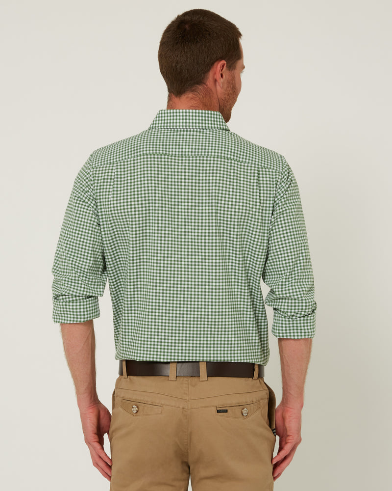 Load image into Gallery viewer, Pilbara Mens Long Sleeve Gingham Shirt - Green/White
