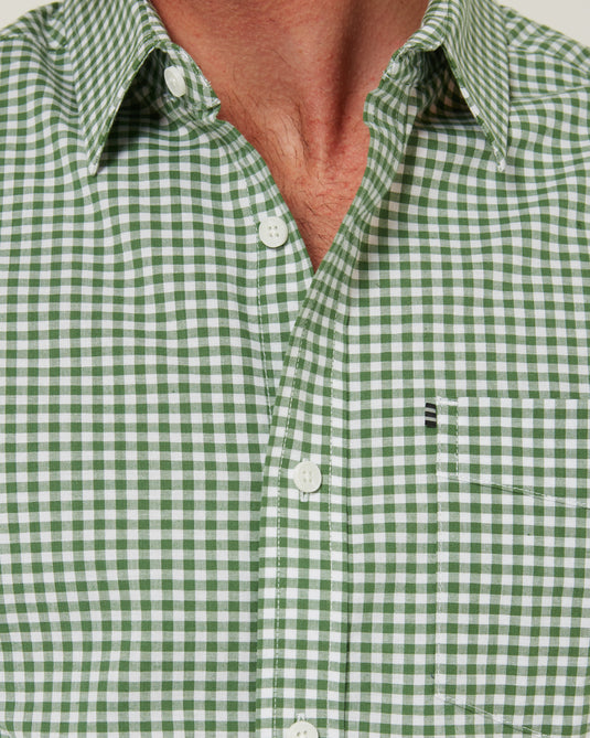 Pilbara Mens Long Sleeve Gingham Shirt - Green/White