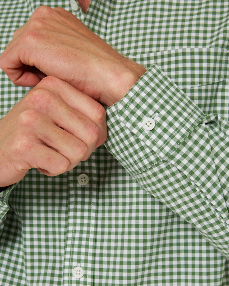 Load image into Gallery viewer, Pilbara Mens Long Sleeve Gingham Shirt - Green/White
